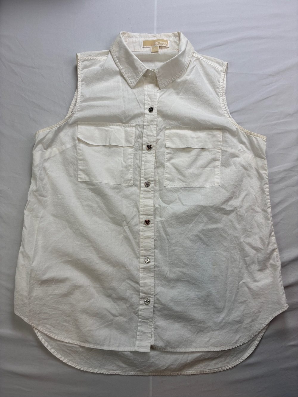 Michael Kors White Sleeveless Button-Front Shirt Size L Cotton breezy lite